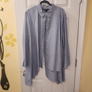 Ashley Stewart Striped Blue Button-Up Shirt